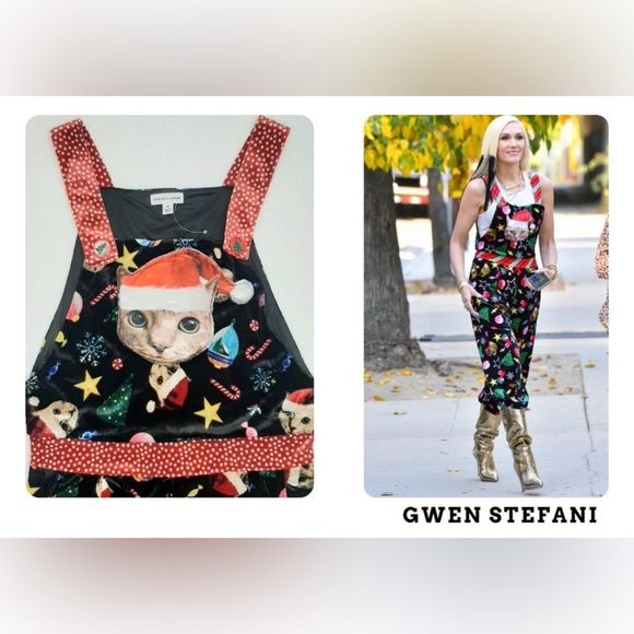 love on a hanger Pants - Love On A Hanger Women's Large Cat Christmas
Overalls Jumper Bib Velour Velvet